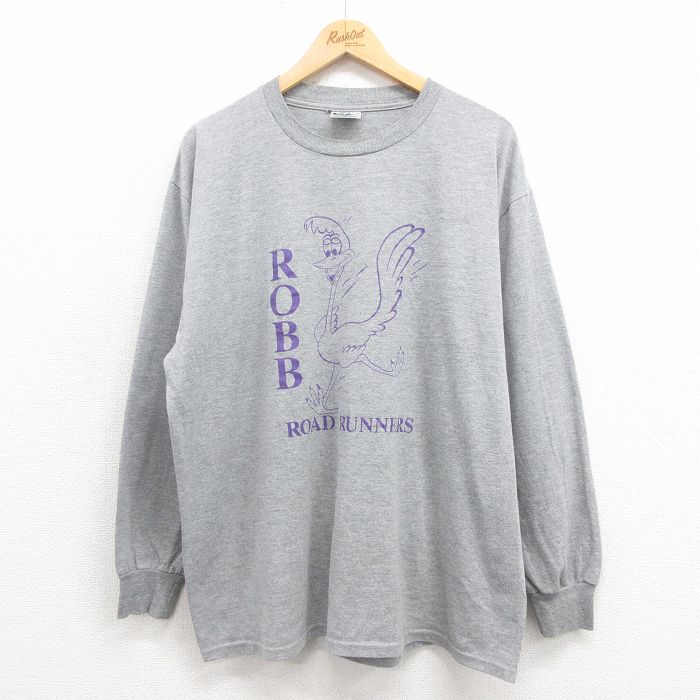 XL★古着 ジャージーズ 長袖 ビンテージ Tシャツ メンズ 00年代 00s ロードランナー 大きいサイズ クルーネック グレー 霜降り 25sep26 中古