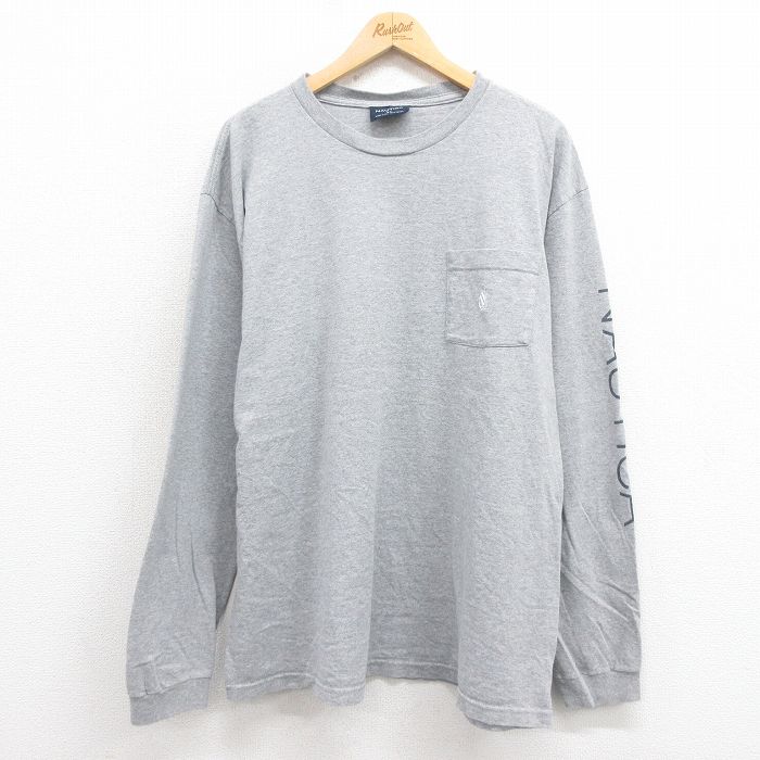 XL★古着 ノーティカ NAUTICA 長袖 ブランド Tシャツ メンズ ワンポイントロゴ 胸ポケット付き 大きいサイズ コットン USA製 グレー 霜降り 25sep26 中古