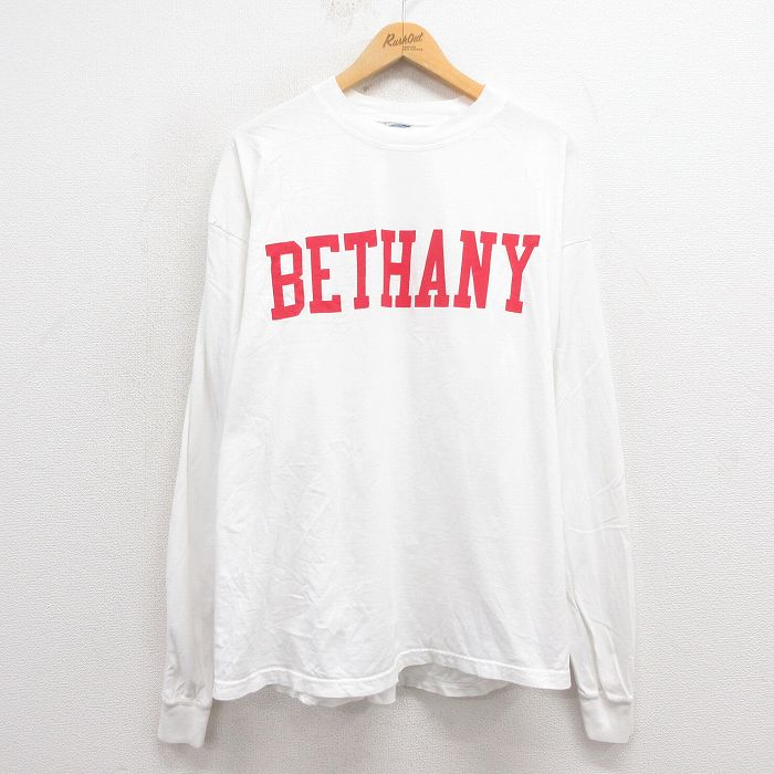 XL★古着 長袖 ビンテージ Tシャツ メンズ 00年代 00s BETHANY 大きいサイズ クルーネック 白 ホワイト 25sep26 中古