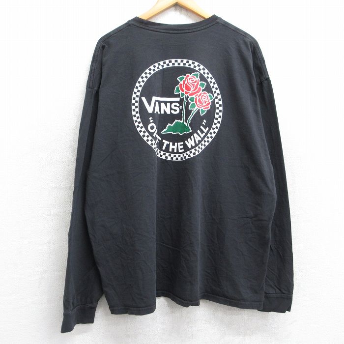 XL★古着 バンズ VANS 長袖 Tシャツ メンズ ビッグロゴ バラ 大きいサイズ コットン クルーネック 黒 ブラック 25sep26 中古