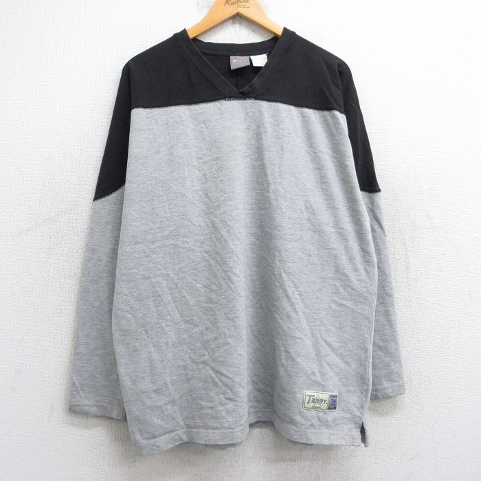 長袖フットボールTシャツ ツートンカラー グレー XL | 古着