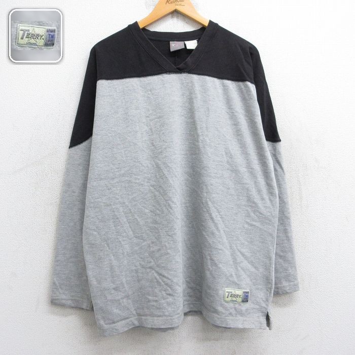 長袖フットボールTシャツ ツートンカラー グレー XL | 古着