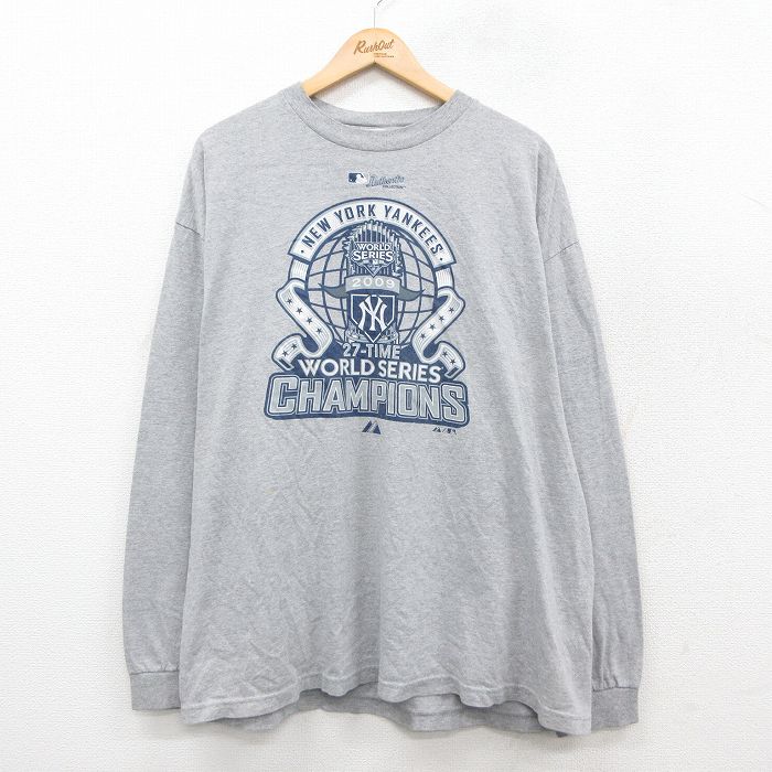 【20%OFF】XL★古着 長袖 ビンテージ Tシャツ メンズ 00年代 00s MLB ニューヨークヤンキース 大きいサイズ クルーネック グレー 霜降り メジャーリーグ ベースボール 野球 25sep26 中古