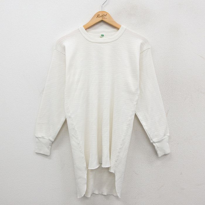 M★古着 ヘインズ Hanes 長袖 ビンテージ サーマル Tシャツ メンズ 80年代 80s 無地 ロング丈 クルーネック 白 ホワイト 【spe】 25sep26 中古