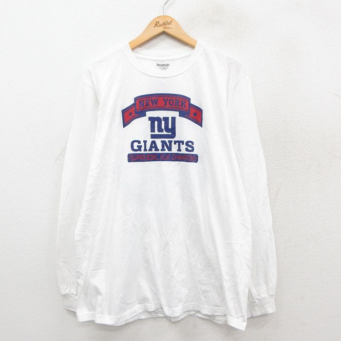 XL★古着 リーボック REEBOK 長袖 Tシャツ メンズ NFL ニューヨークジャイアンツ アーロンロス トニーウゴー コットン クルーネック 白 ホワイト アメフト スーパーボウル 25sep26 中古