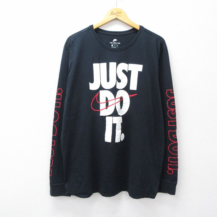 XL★古着 ナイキ NIKE 長袖 Tシャツ メンズ ビッグロゴ JUST DO IT 大きいサイズ コットン クルーネック 黒 ブラック 25sep27 中古