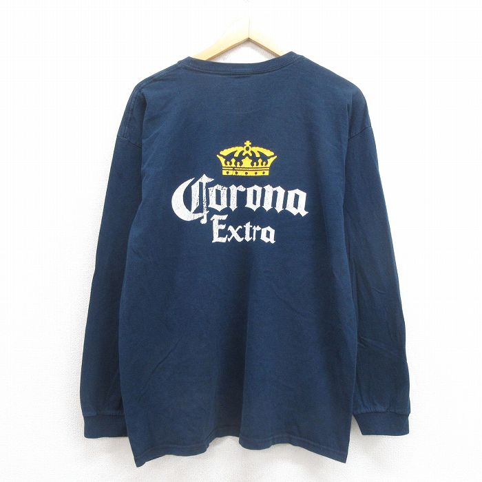 XL★古着 長袖 Tシャツ メンズ コロナビール 大きいサイズ コットン クルーネック 濃紺 ネイビー 25sep29 中古