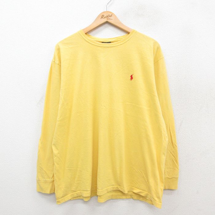 XL★古着 ラルフローレン Ralph Lauren 長袖 ブランド Tシャツ メンズ ワンポイントロゴ 大きいサイズ コットン クルーネック 黄 イエロー 25sep29 中古