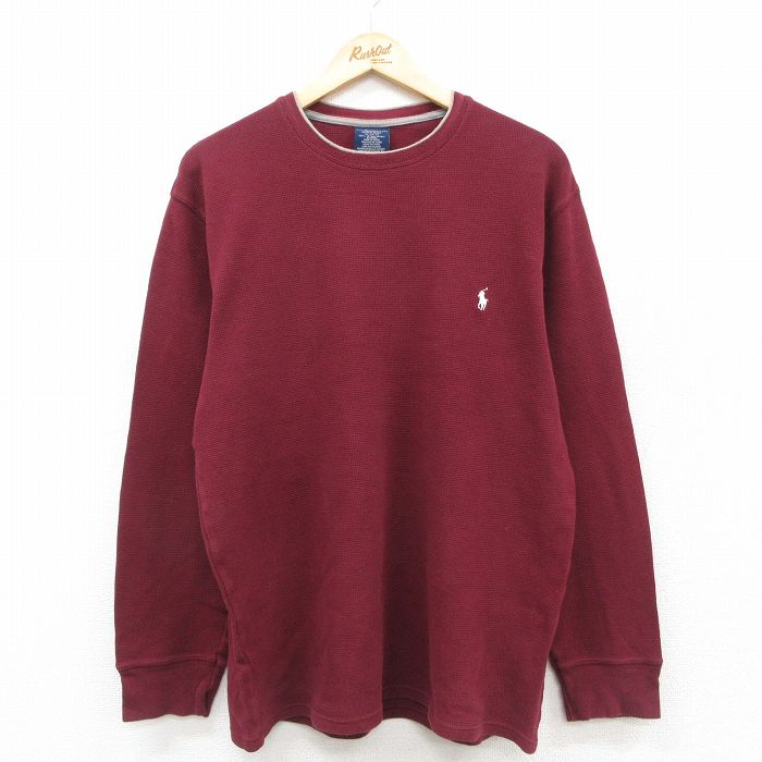 XL★古着 ラルフローレン Ralph Lauren 長袖 ブランド サーマル Tシャツ メンズ ワンポイントロゴ コットン クルーネック エンジ他 25sep29 中古