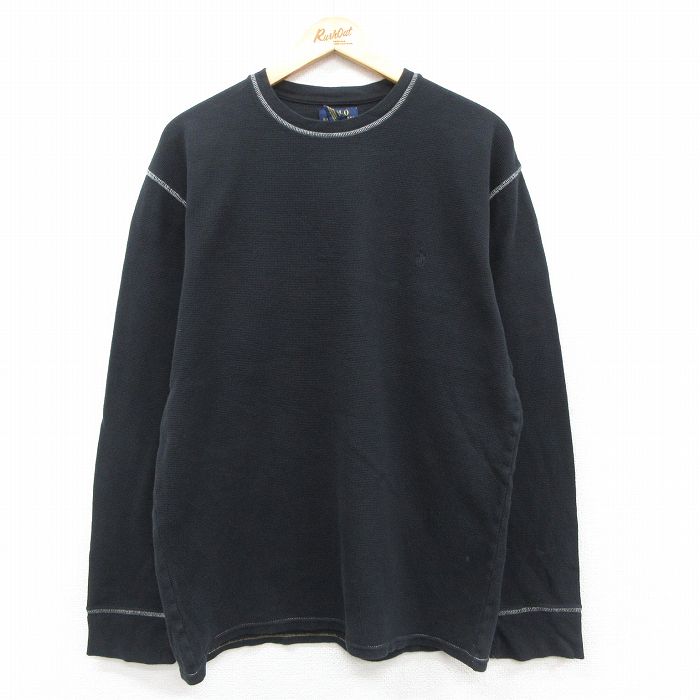 XL★古着 ラルフローレン Ralph Lauren 長袖 ブランド サーマル Tシャツ メンズ ワンポイントロゴ コットン クルーネック 黒 ブラック 25sep29 中古