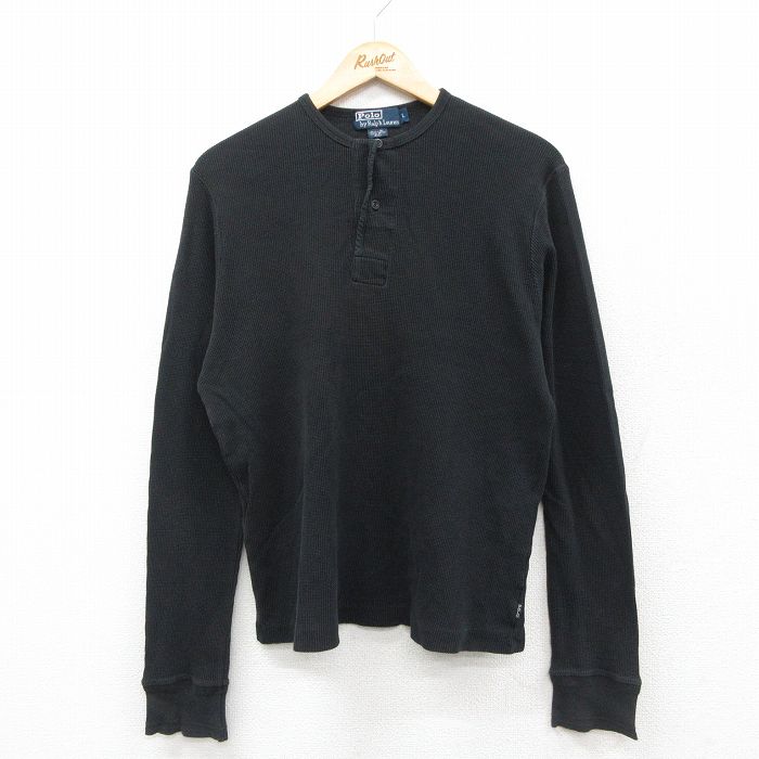 L★古着 ラルフローレン Ralph Lauren 長袖 ブランド サーマル Tシャツ メンズ 90年代 90s ワンポイントロゴ コットン ヘンリーネック 黒 ブラック 25sep29 中古