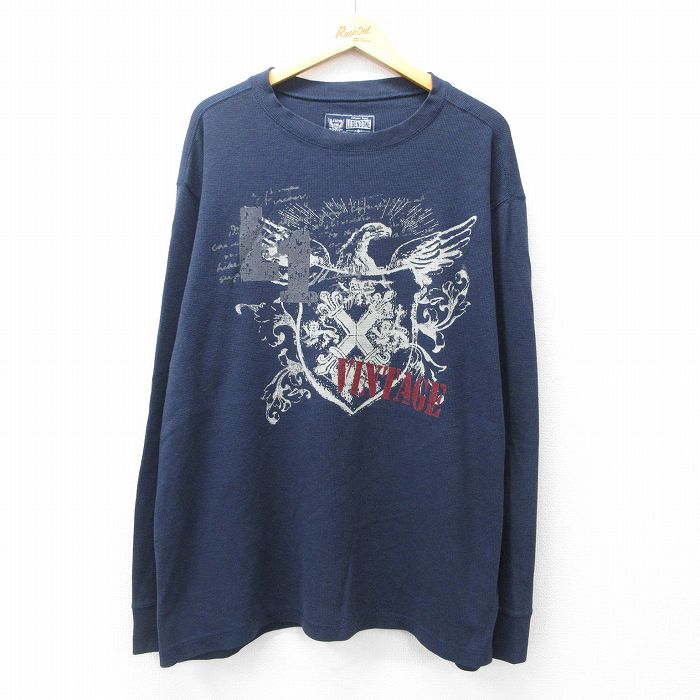 XL★古着 長袖 サーマル Tシャツ メンズ L1 紺 ネイビー 25sep29 中古