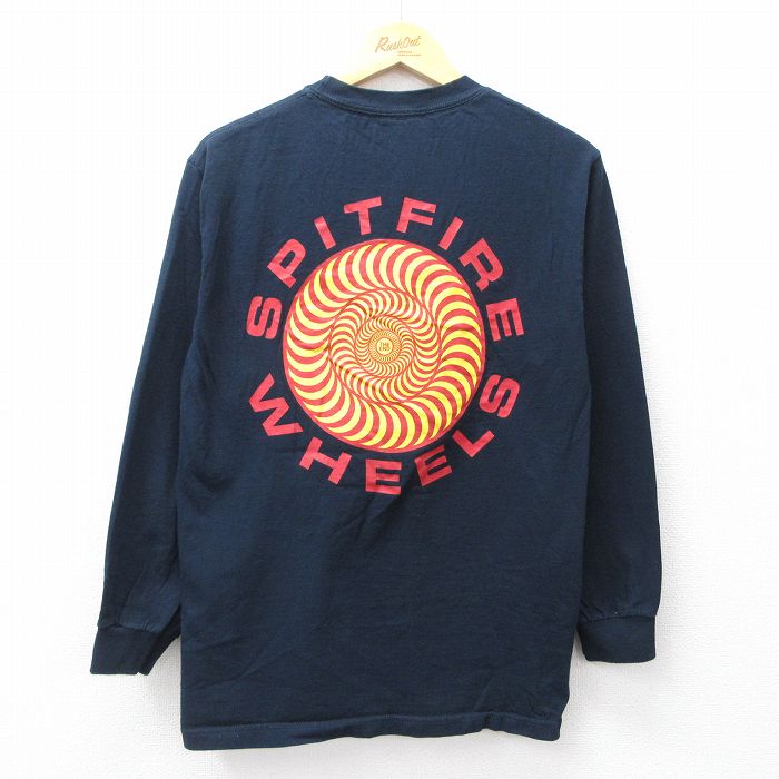 M★古着 長袖 Tシャツ メンズ スピットファイヤー コットン クルーネック 黒 ブラック 25sep29 中古