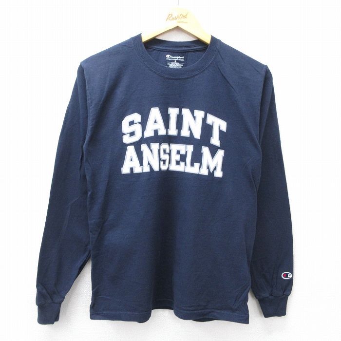 チャンピオン 長袖Tシャツ SAINT ANSELM ネイビー M | 古着