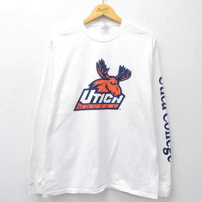 L★古着 ヘインズ Hanes 長袖 Tシャツ メンズ UTICA コットン クルーネック 白 ホワイト 25sep29 中古
