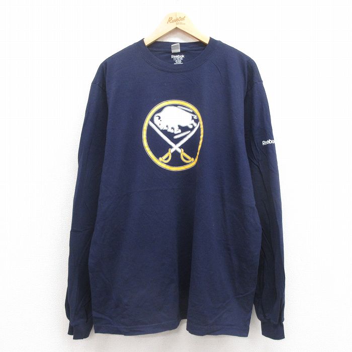【20%OFF】XL★古着 リーボック REEBOK 長袖 Tシャツ メンズ NHL バッファローセイバーズ 大きいサイズ コットン クルーネック 紺 ネイビー アイスホッケー 25sep29 中古