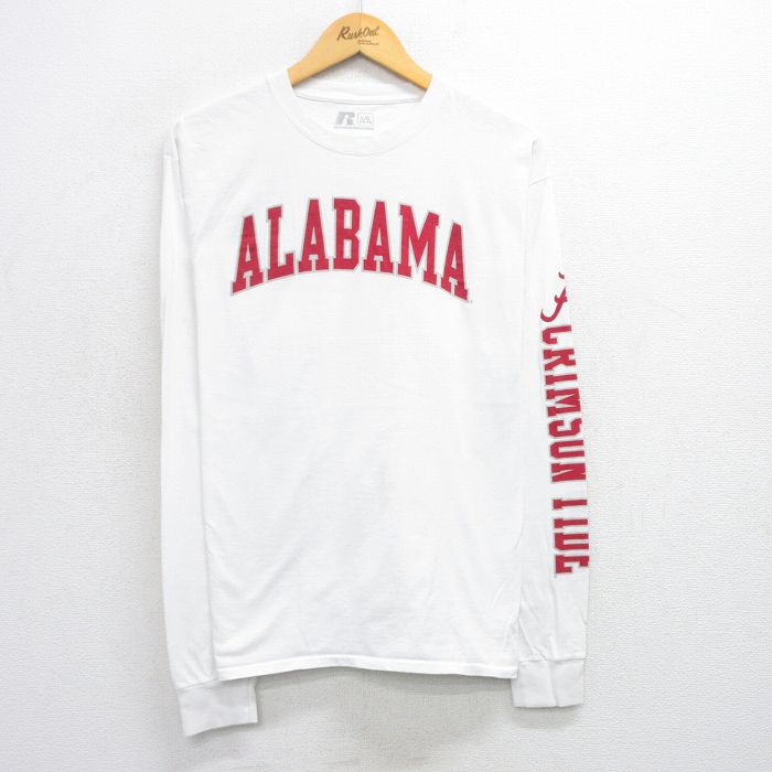 【20%OFF】L★古着 ラッセル 長袖 Tシャツ メンズ アラバマ クルーネック 白 ホワイト 25sep29 中古