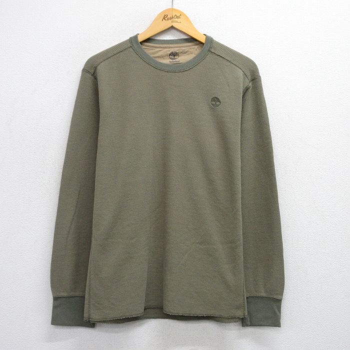 XL★古着 ティンバーランド 長袖 サーマル Tシャツ メンズ ワンポイントロゴ 大きいサイズ クルーネック 緑系 グリーン 25sep29 中古