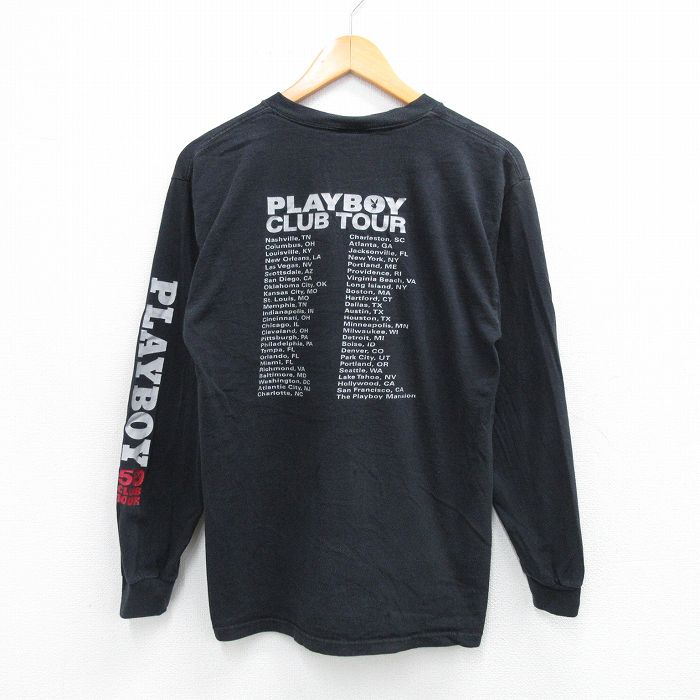 S★古着 長袖 Tシャツ メンズ プレイボーイ PLAY BOY コットン クルーネック 黒 ブラック 25oct03 中古
