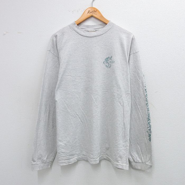 L★古着 オーシャンパシフィック OP 長袖 Tシャツ メンズ ワンポイントロゴ クルーネック 薄グレー 霜降り 25oct03 中古