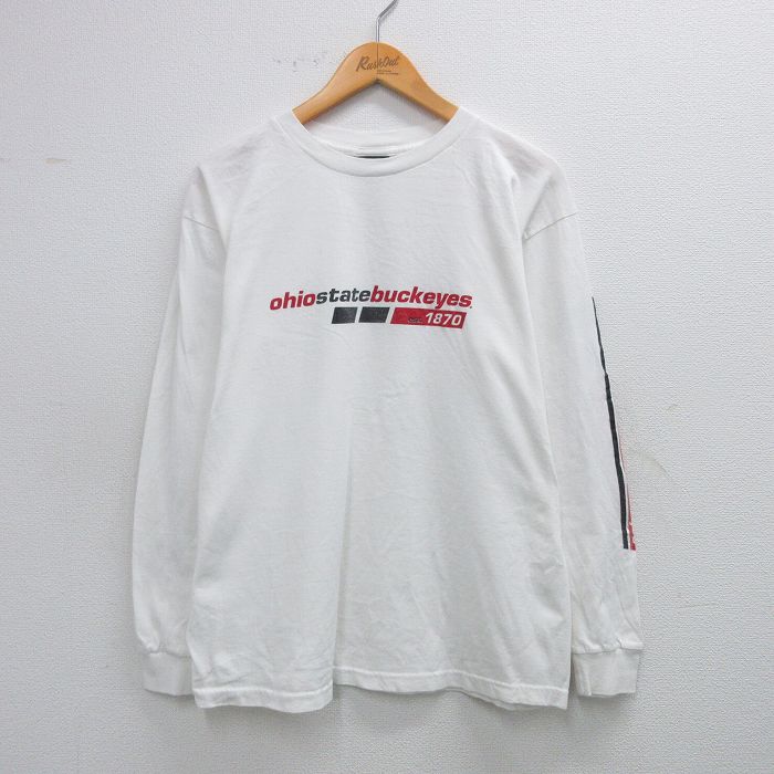 M★古着 長袖 ビンテージ Tシャツ メンズ 00年代 00s buckeyes コットン クルーネック 白 ホワイト 25oct03 中古