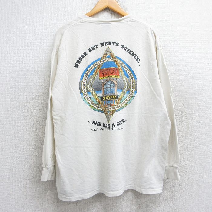 XL★古着 オニータ ONEITA 長袖 ビンテージ Tシャツ メンズ 90年代 90s STATE OF THE ART 大きいサイズ コットン クルーネック USA製 白 ホワイト 25oct04 中古