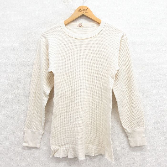 M★古着 長袖 ビンテージ サーマル Tシャツ メンズ 90年代 90s コットン クルーネック USA製 生成り 25oct23 中古
