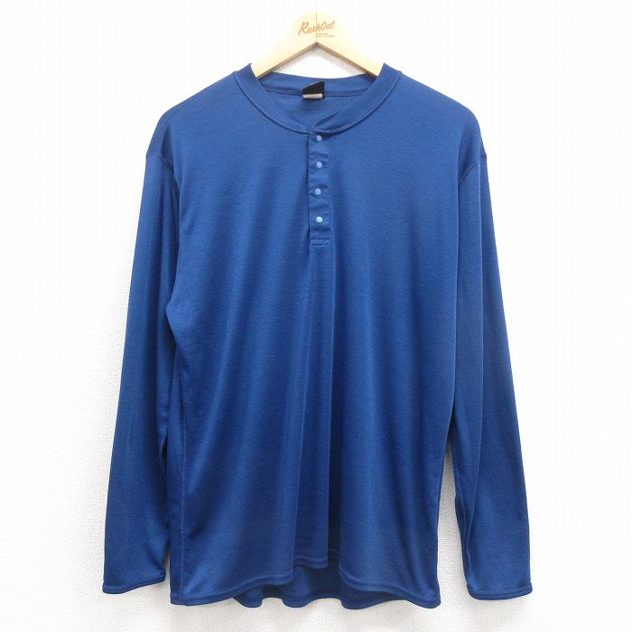XL★古着 パタゴニア patagonia 長袖 ビンテージ Tシャツ メンズ 90年代 90s キャプリーン 無地 大きいサイズ ヘンリーネック USA製 紺 ネイビー 25oct23 中古