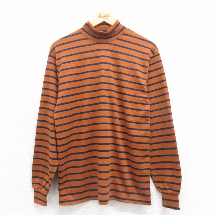 M★古着 エルエルビーン LLBEAN 長袖 ビンテージ Tシャツ メンズ 90年代 90s ハイネック モックネック 茶 ブラウン ボーダー 【spe】 25oct23 中古