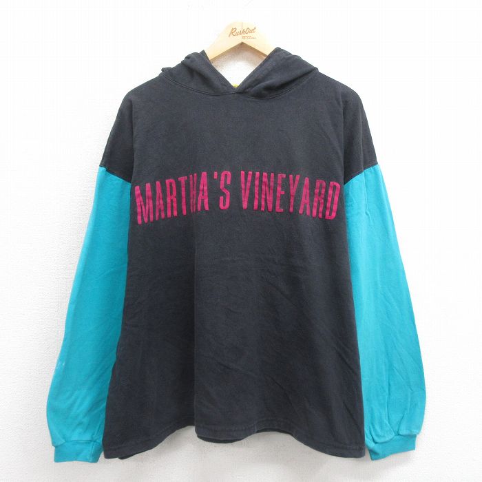 90s 長袖パーカー MARTHASプリント ブラック XL | 古着