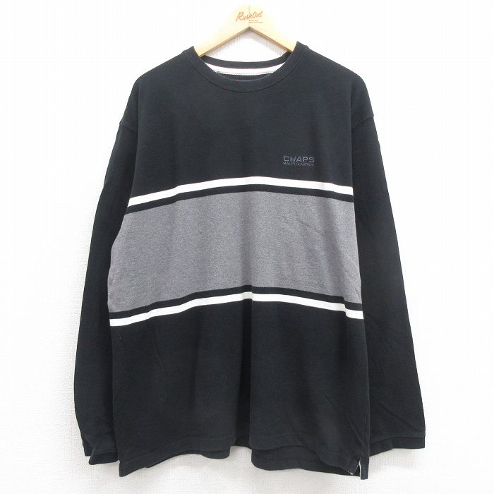 XL★古着 ラルフローレン Ralph Lauren チャップス 長袖 ビンテージ Tシャツ メンズ 90年代 90s ワンポイントロゴ 鹿の子 大きいサイズ コットン クルーネック グレー他 【spe】 25oct23 中古