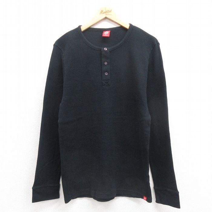 L★古着 EMS 長袖 サーマル Tシャツ メンズ 無地 ヘンリーネック 黒 ブラック 25oct23 中古