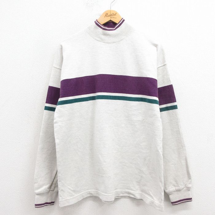 XL★古着 エルエルビーン LLBEAN 長袖 ビンテージ Tシャツ メンズ 80年代 80s コットン モックネック ハイネック USA製 グレー 霜降り他 【spe】 25oct23 中古