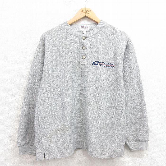 L★古着 長袖 ビンテージ トップス メンズ 90年代 90s 郵便局 ヘンリーネック USA製 グレー 25oct23 中古