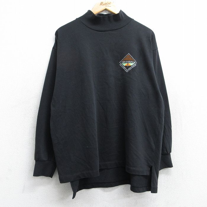 【20%OFF】XL★古着 ニューバランス 長袖 ビンテージ Tシャツ メンズ 90年代 90s ワンポイントロゴ モックネック ハイネック 黒 ブラック 25oct27 中古