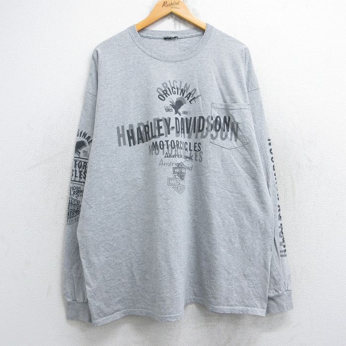 XL★古着 ハーレーダビッドソン Harley Davidson 長袖 Tシャツ メンズ 胸ポケット付き 缶 ロチェスター 大きいサイズ クルーネック グレー 霜降り 【spe】 25oct27 中古