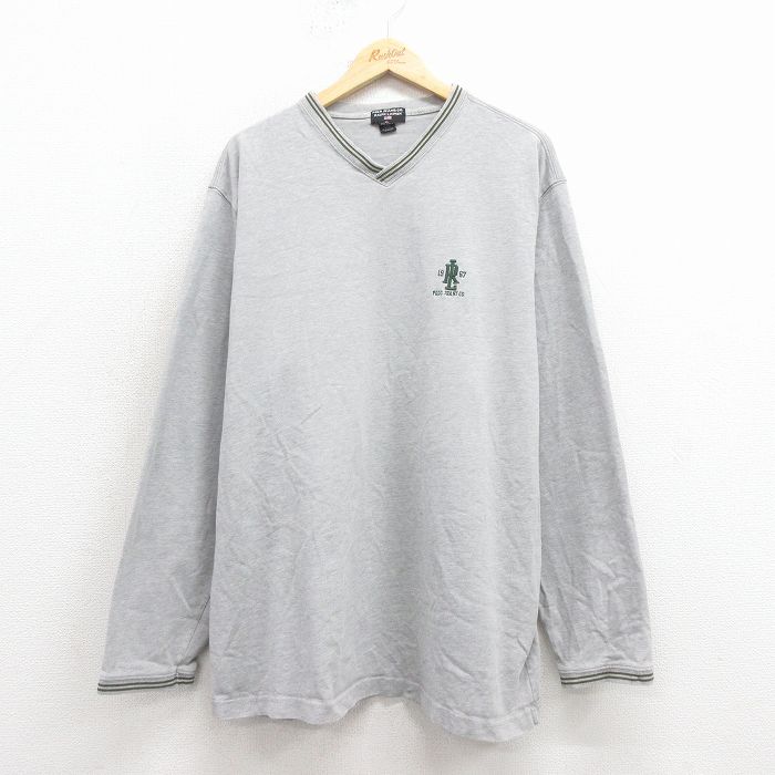 XL★古着 ラルフローレン ポロジーンズ 長袖 ブランド Tシャツ メンズ 00年代 00s ワンポイントロゴ 大きいサイズ コットン Vネック グレー 霜降り 25nov18