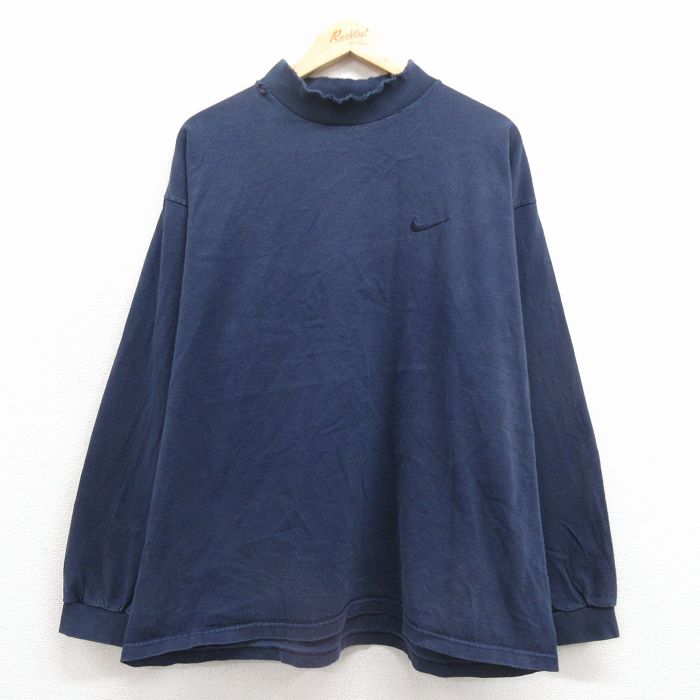ナイキ 90s 長袖Tシャツ ワンポイントロゴ ネイビー XL | 古着