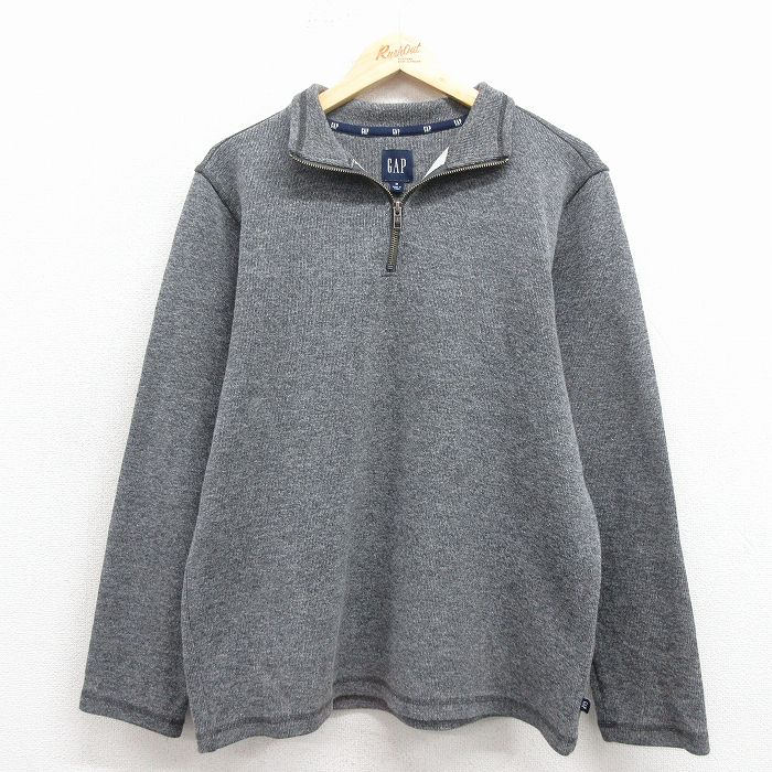 L★古着 ギャップ GAP 長袖 ハーフジップ トップス メンズ 無地 グレー 霜降り 25nov18