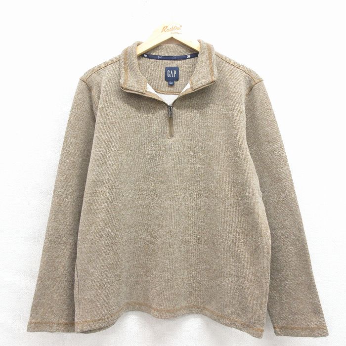 XL★古着 ギャップ GAP 長袖 ハーフジップ Tシャツ メンズ 無地 ベージュ 霜降り 25nov18