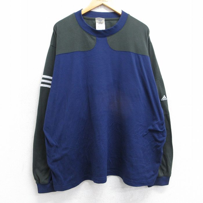 アディダス 90s 長袖Tシャツ ツートンカラー ネイビー XL | 古着