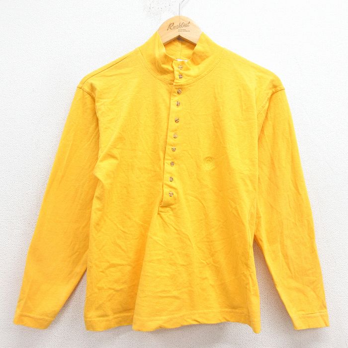 S★古着 長袖 ビンテージ Tシャツ メンズ 90年代 90s ヘンリーネック コットン USA製 黄色 25dec08