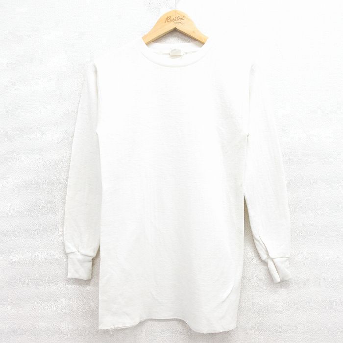 S★古着 長袖 ビンテージ Tシャツ メンズ 80年代 80s 無地 クルーネック 白 25dec08