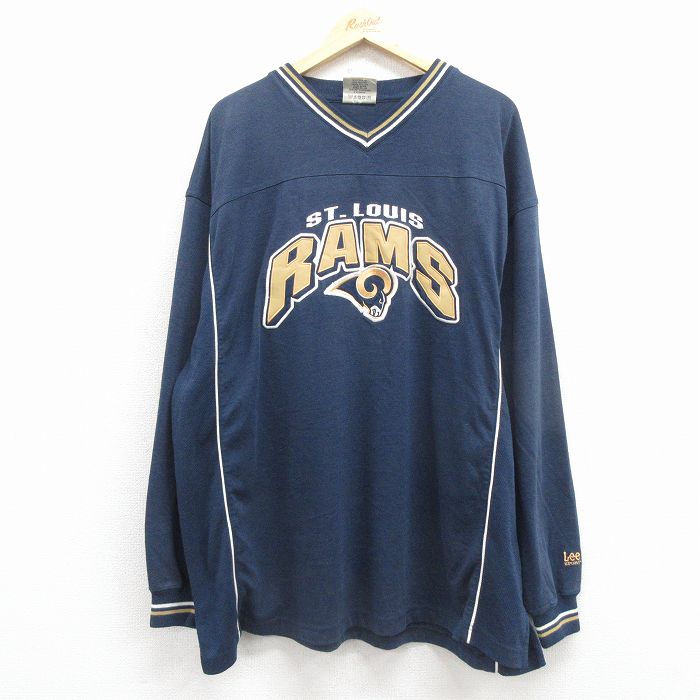 XL★古着 リー Lee 長袖 ビンテージ Tシャツ メンズ 00年代 00s NFL セントルイスラムズ 刺繍 大きいサイズ Vネック 紺他 アメフト スーパーボウル【spe】 25dec08
