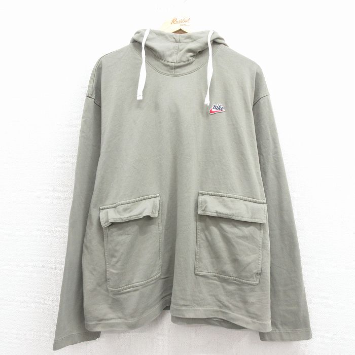 XL★古着 ナイキ NIKE 長袖 Tシャツ パーカー メンズ ワンポイントロゴ 大きいサイズ コットン 薄緑 25dec08