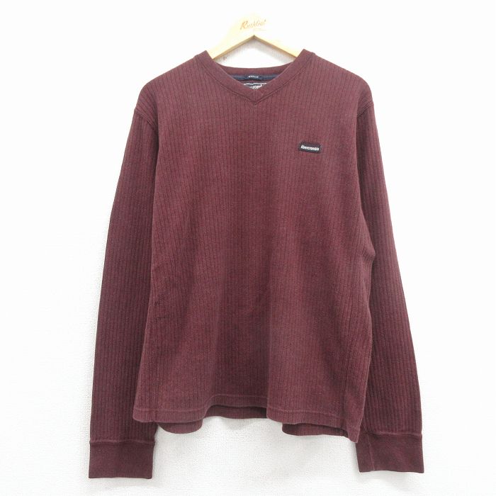 XL★古着 アバクロンビー 長袖 Tシャツ メンズ ワンポイントロゴ コットン Vネック エンジ 25dec17