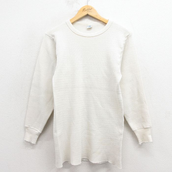 M★古着 ヘルスニット 長袖 ビンテージ サーマル Tシャツ メンズ 80年代 80s 無地 クルーネック USA製 白 25dec17