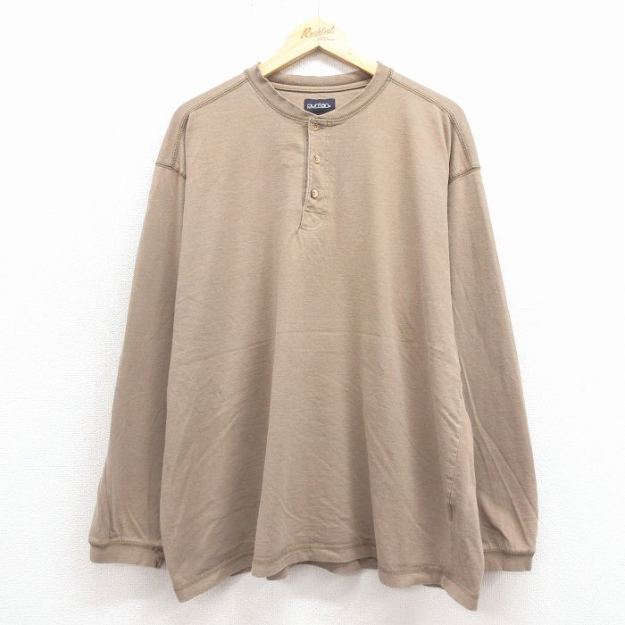 XL★古着 ピューリタン 長袖 ビンテージ Tシャツ メンズ 00年代 00s 無地 大きいサイズ コットン ヘンリーネック ベージュ 25dec17
