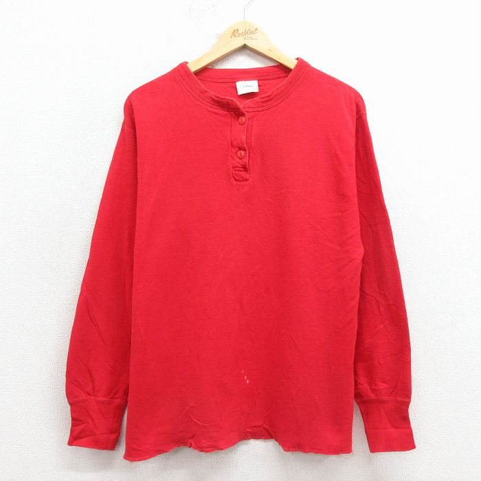 L★古着 エルエルビーン 長袖 ビンテージ Tシャツ レディース 90年代 90s 無地 ヘンリーネック USA製 赤 25dec17