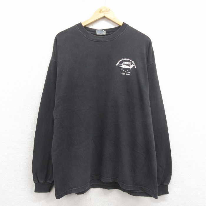 XL★古着 ヘインズ 長袖 ビンテージ Tシャツ メンズ 00年代 00s ヘリコプター コットン クルーネック 黒 25dec17